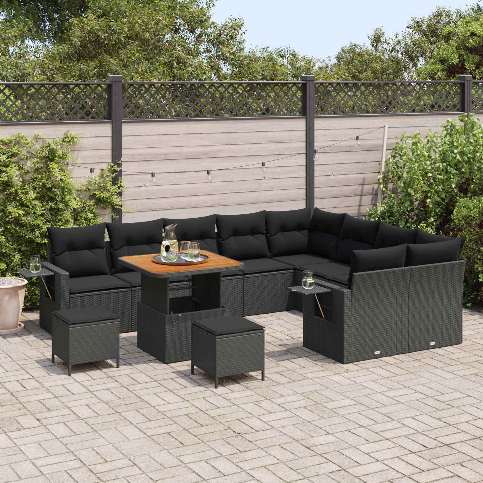 Tuinbankenset met kussen 12 pcs Zwart poly rattan is nu te koop bij PeponiXL, paradijselijk wonen!