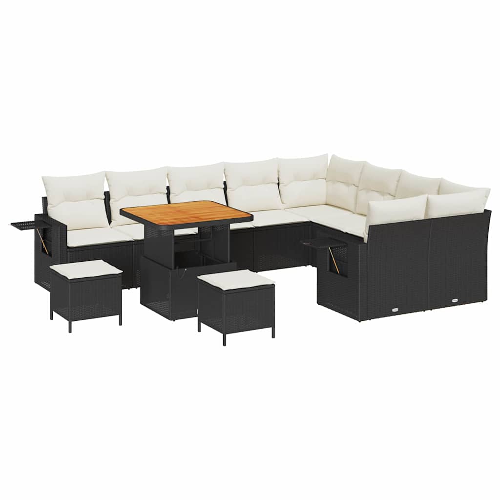 Tuinbankenset met kussen 12 pcs Zwart en Crème poly rattan is nu te koop bij PeponiXL, paradijselijk wonen!