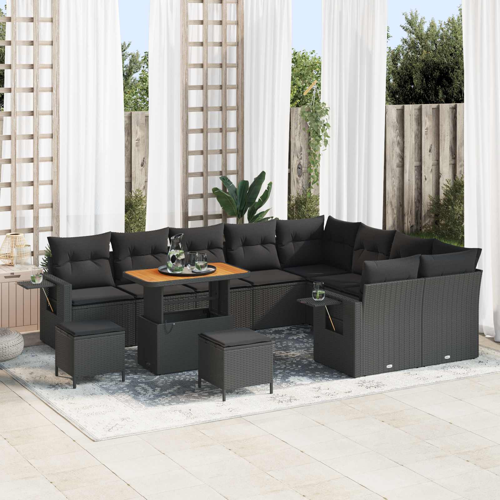 Tuinbankenset met kussen 12 pcs Zwart poly rattan is nu te koop bij PeponiXL, paradijselijk wonen!