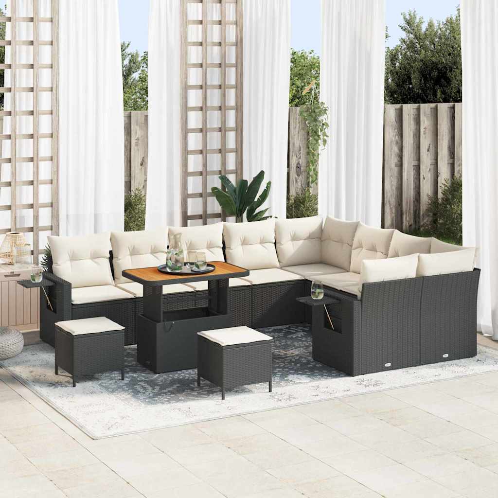 Tuinbankenset met kussen 12 pcs Zwart en Crème poly rattan is nu te koop bij PeponiXL, paradijselijk wonen!
