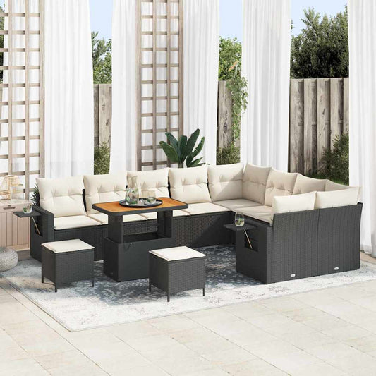 Tuinbankenset met kussen 12 pcs Zwart en Crème poly rattan is nu te koop bij PeponiXL, paradijselijk wonen!