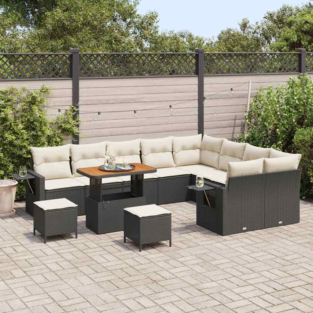Tuinbankenset met kussen 12 pcs Zwart en Crème poly rattan is nu te koop bij PeponiXL, paradijselijk wonen!