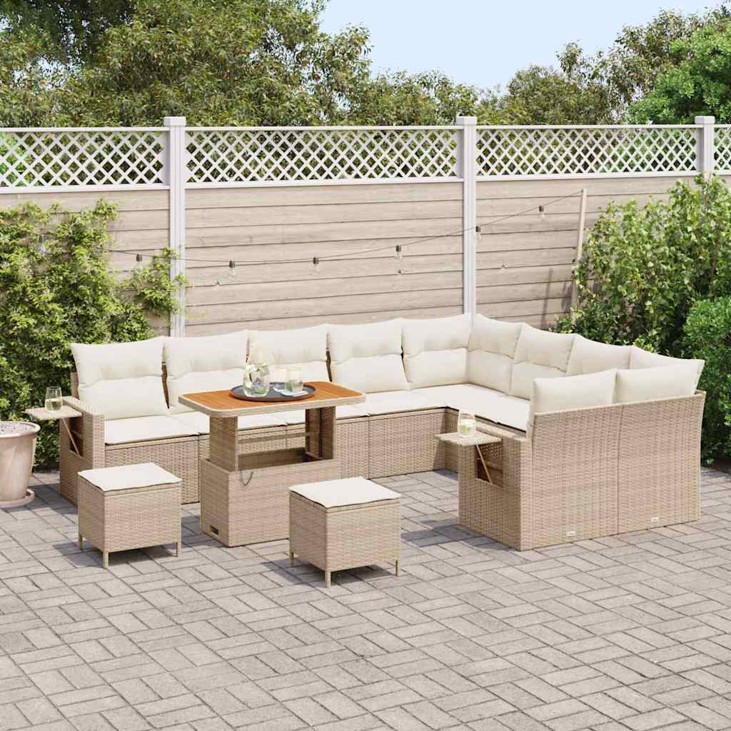 Tuinbankenset met kussen 12 pcs Beige en Crème poly rattan is nu te koop bij PeponiXL, paradijselijk wonen!