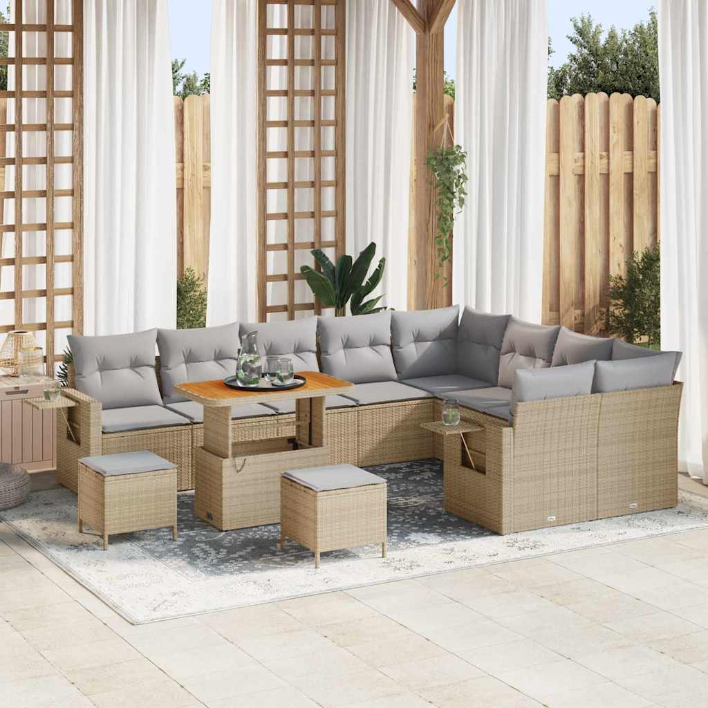 Tuinbankenset 12 pcs Beige en Licht Grijs poly rattan is nu te koop bij PeponiXL, paradijselijk wonen!