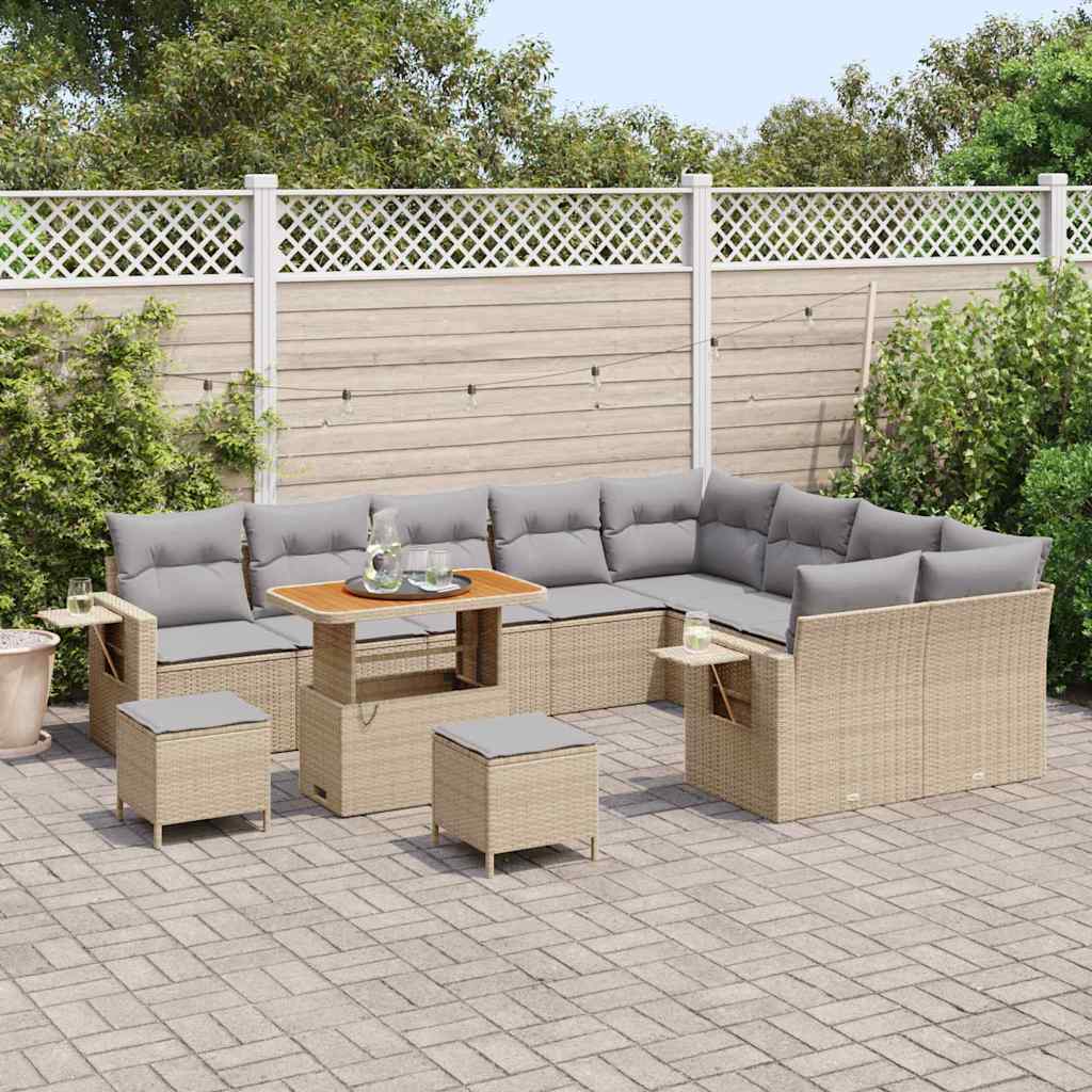 Tuinbankenset 12 pcs Beige en Licht Grijs poly rattan is nu te koop bij PeponiXL, paradijselijk wonen!