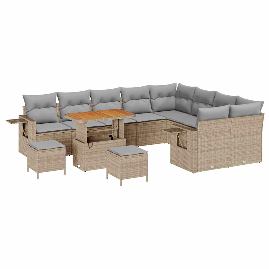 Tuinbankenset 12 pcs Beige en Licht Grijs poly rattan is nu te koop bij PeponiXL, paradijselijk wonen!