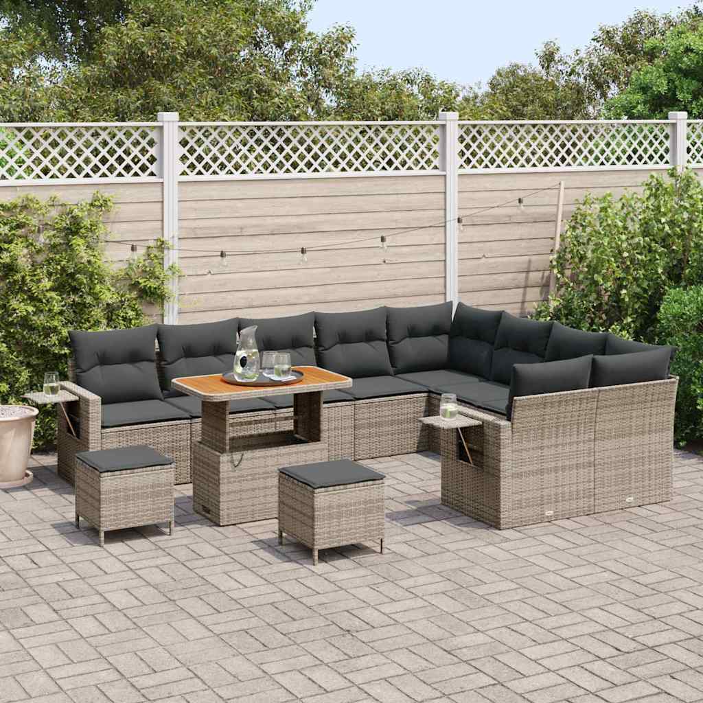 Tuinbankenset met kussen 12 pcs Grijs poly rattan is nu te koop bij PeponiXL, paradijselijk wonen!