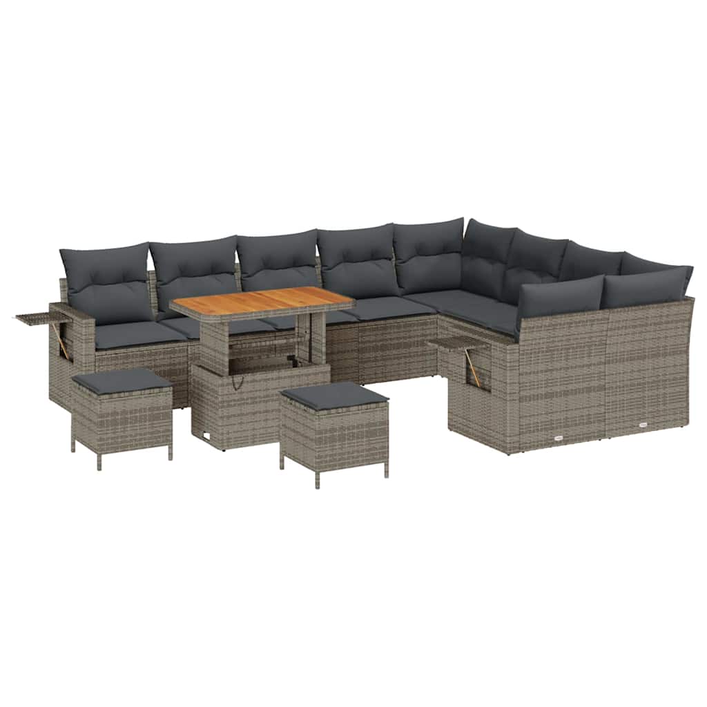 Tuinbankenset met kussen 12 pcs Grijs poly rattan is nu te koop bij PeponiXL, paradijselijk wonen!