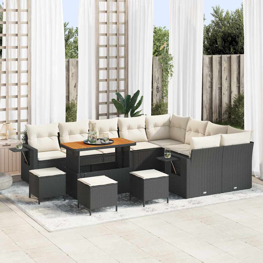 Tuinbankenset met kussen 13 pcs Zwart en Crème poly rattan is nu te koop bij PeponiXL, paradijselijk wonen!
