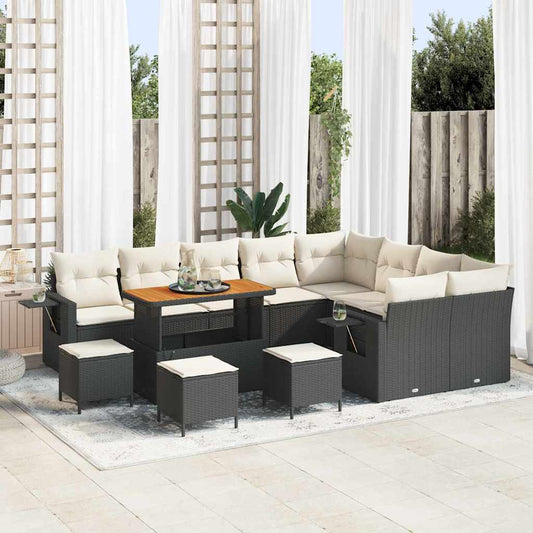 Tuinbankenset met kussen 13 pcs Zwart en Crème poly rattan is nu te koop bij PeponiXL, paradijselijk wonen!