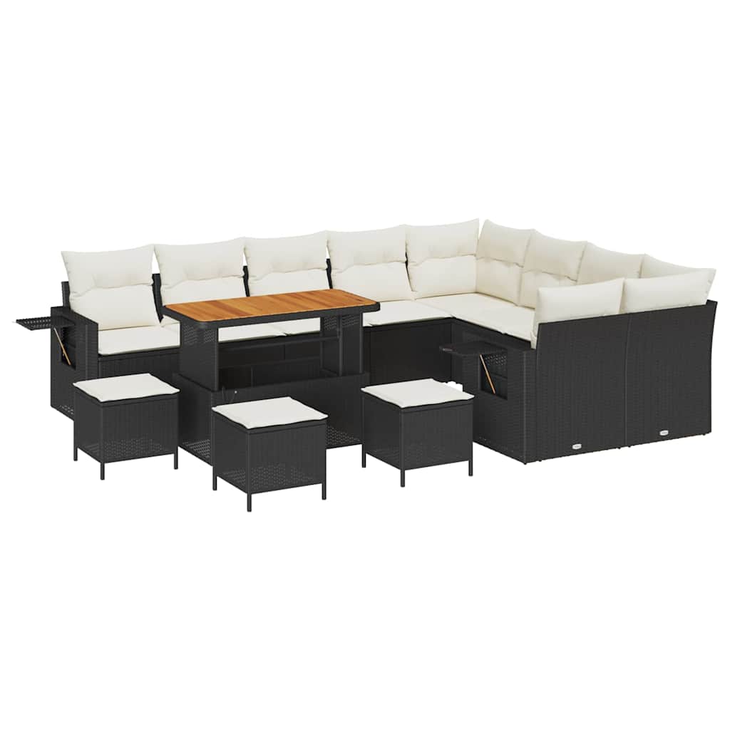 Tuinbankenset met kussen 13 pcs Zwart en Crème poly rattan is nu te koop bij PeponiXL, paradijselijk wonen!