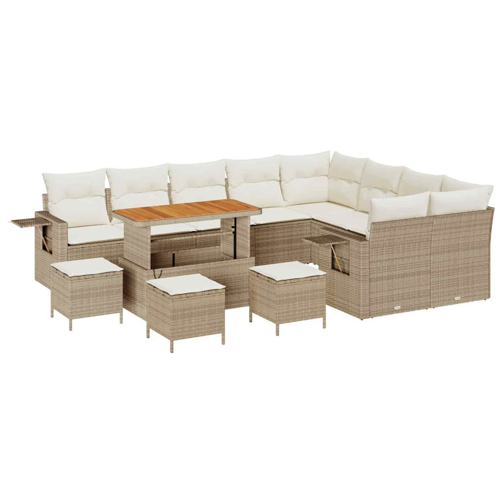 Tuinbankenset met kussen 13 pcs Beige en Crème poly rattan is nu te koop bij PeponiXL, paradijselijk wonen!