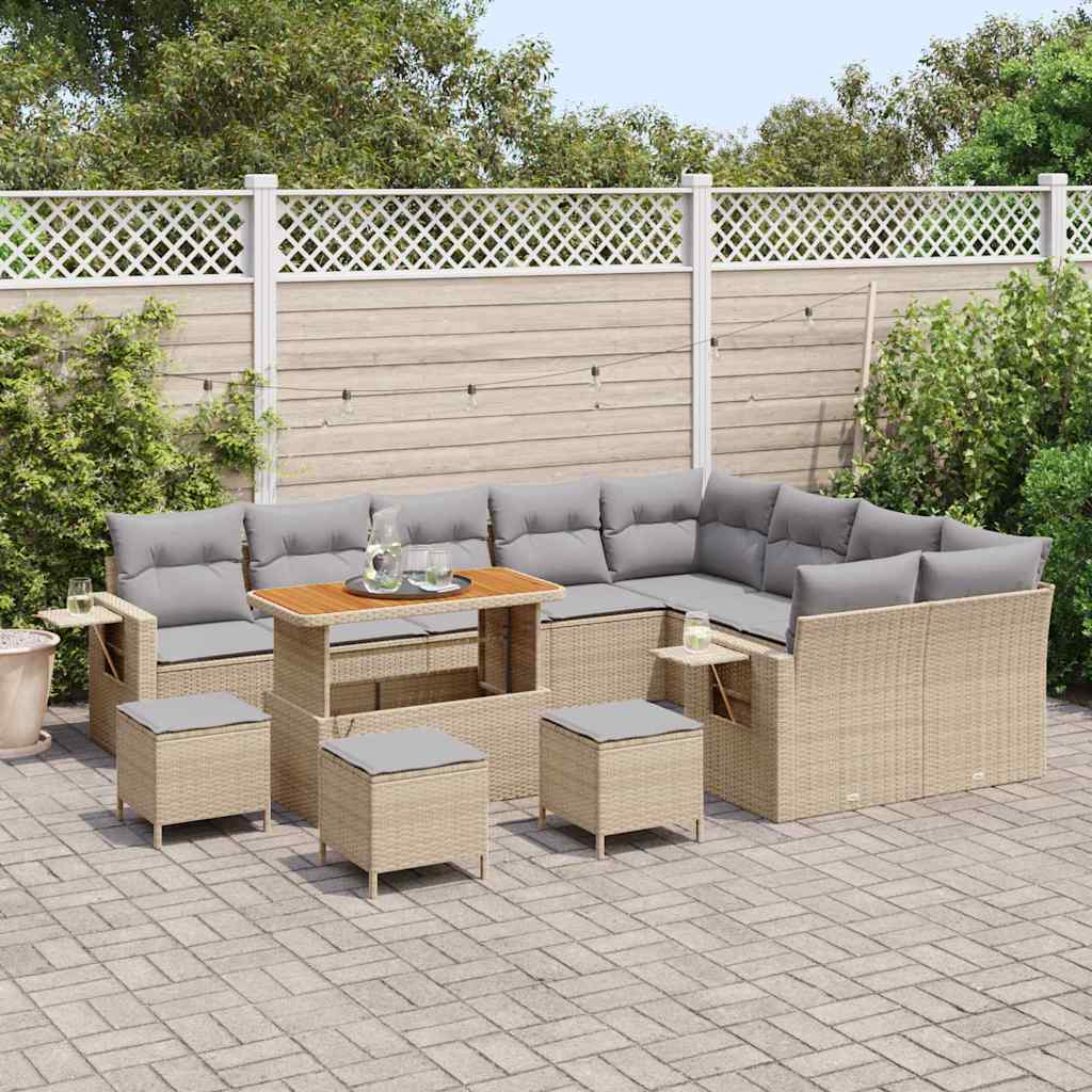 Tuinbankenset 13 pcs Beige en Licht Grijs poly rattan is nu te koop bij PeponiXL, paradijselijk wonen!