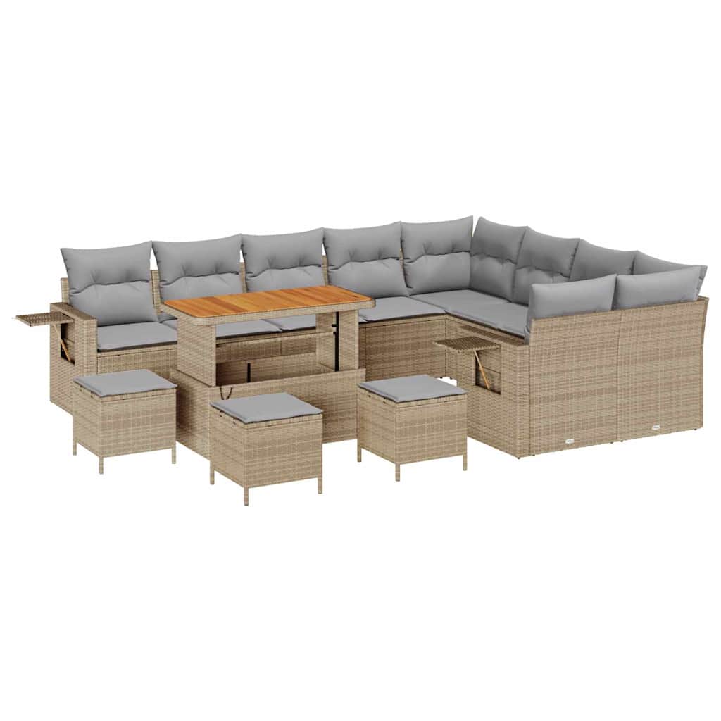 Tuinbankenset 13 pcs Beige en Licht Grijs poly rattan is nu te koop bij PeponiXL, paradijselijk wonen!