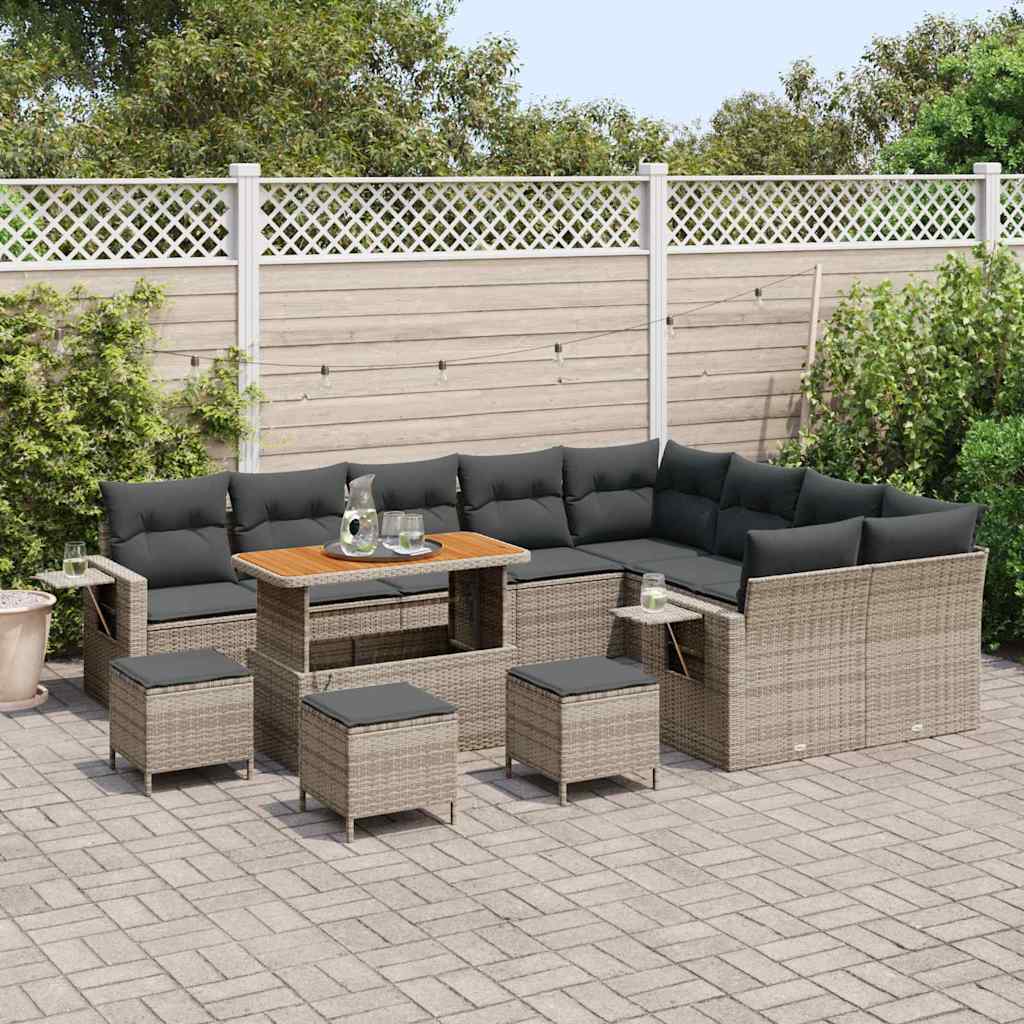 Tuinbankenset met kussen 13 pcs Grijs poly rattan is nu te koop bij PeponiXL, paradijselijk wonen!