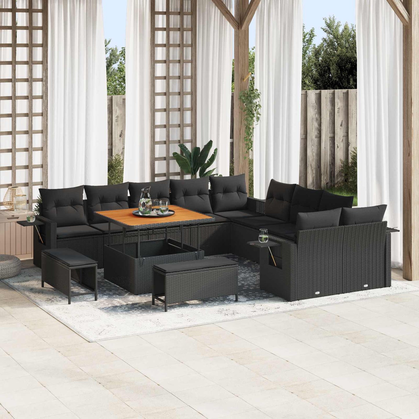 Tuin Sofa Set met kussen met opslag 13 pcs Zwart poly rattan is nu te koop bij PeponiXL, paradijselijk wonen!