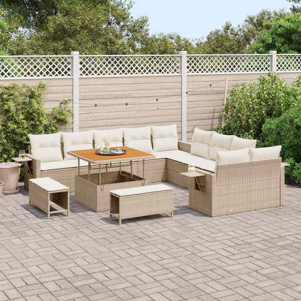Tuin Sofa Set met kussen met opslag 13 pcs Beige poly rattan is nu te koop bij PeponiXL, paradijselijk wonen!