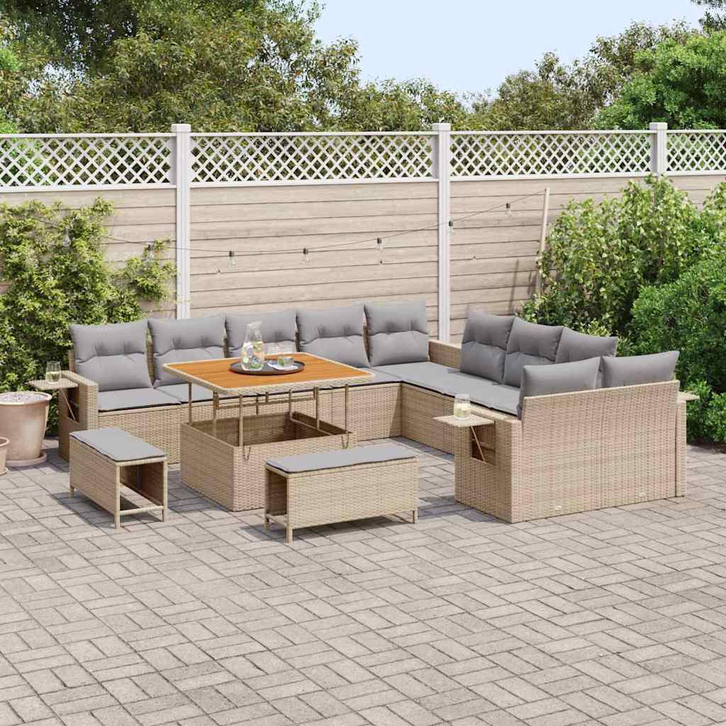 Tuin Sofa Set met kussen met opslag 13 pcs Beige poly rattan is nu te koop bij PeponiXL, paradijselijk wonen!