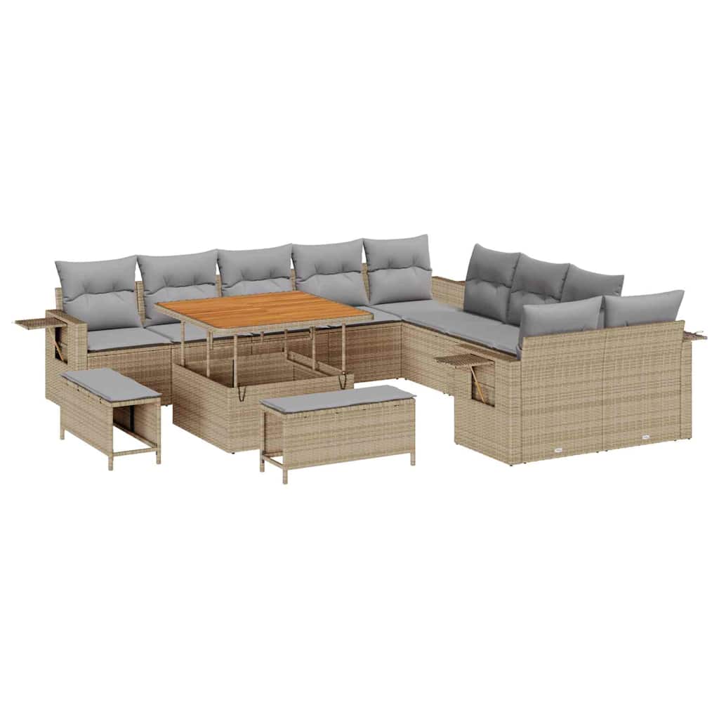 Tuin Sofa Set met kussen met opslag 13 pcs Beige poly rattan is nu te koop bij PeponiXL, paradijselijk wonen!
