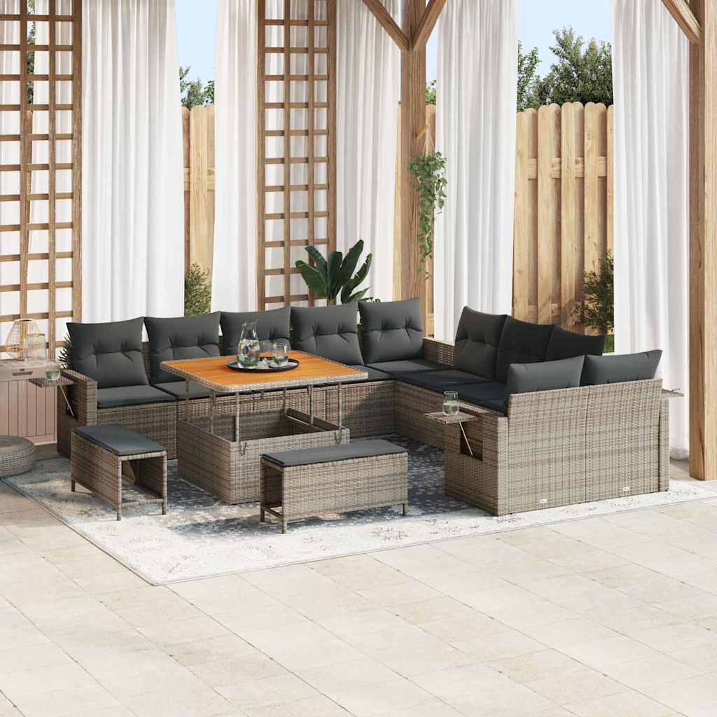 Tuin Sofa Set met kussen met opslag 13 pcs Grijs poly rattan is nu te koop bij PeponiXL, paradijselijk wonen!