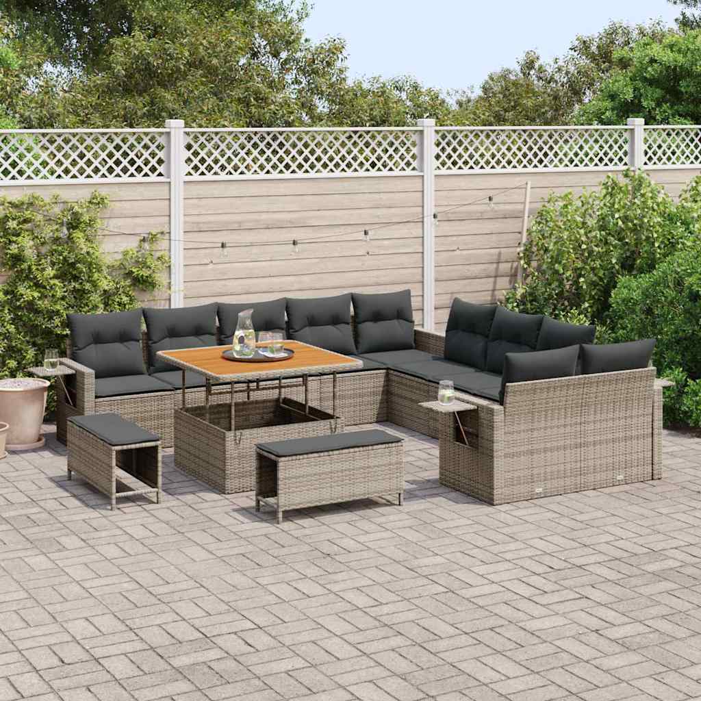 Tuin Sofa Set met kussen met opslag 13 pcs Grijs poly rattan is nu te koop bij PeponiXL, paradijselijk wonen!