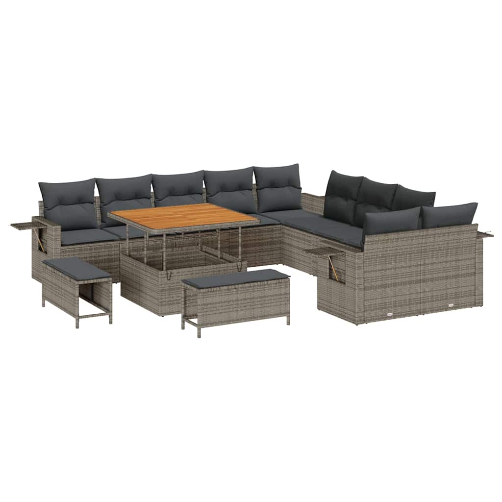 Tuin Sofa Set met kussen met opslag 13 pcs Grijs poly rattan is nu te koop bij PeponiXL, paradijselijk wonen!