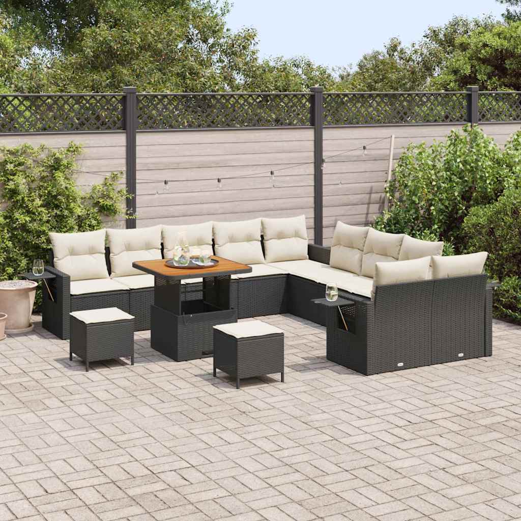 Tuin Sofa Set met kussen met opslag 13 pcs Zwart poly rattan is nu te koop bij PeponiXL, paradijselijk wonen!