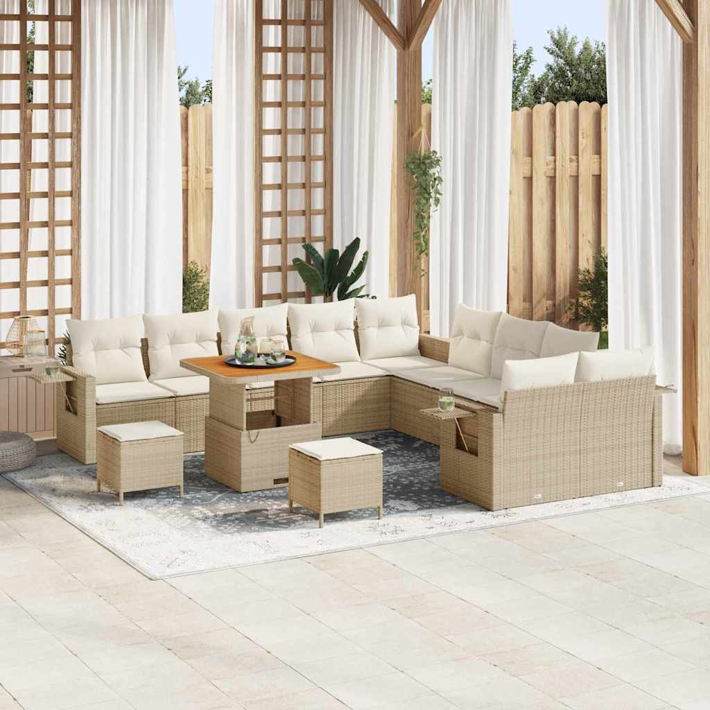 Tuin Sofa Set met kussen met opslag 13 pcs Beige poly rattan is nu te koop bij PeponiXL, paradijselijk wonen!