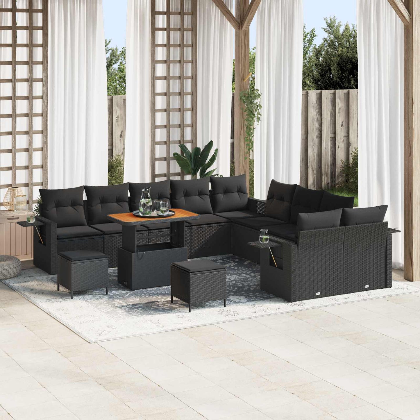 Tuin Sofa Set met kussen met opslag 13 pcs Zwart poly rattan is nu te koop bij PeponiXL, paradijselijk wonen!