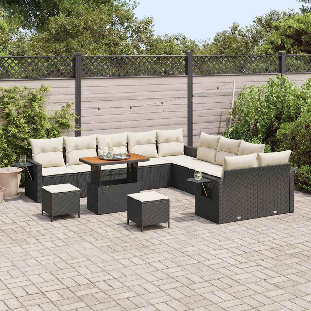 Tuin Sofa Set met kussen met opslag 13 pcs Zwart poly rattan is nu te koop bij PeponiXL, paradijselijk wonen!