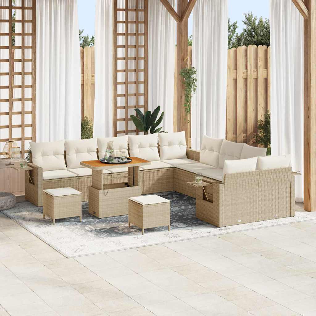 Tuin Sofa Set met kussen met opslag 13 pcs Beige poly rattan is nu te koop bij PeponiXL, paradijselijk wonen!