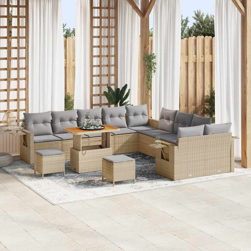 Tuin Sofa Set met kussen met opslag 13 pcs Beige poly rattan is nu te koop bij PeponiXL, paradijselijk wonen!