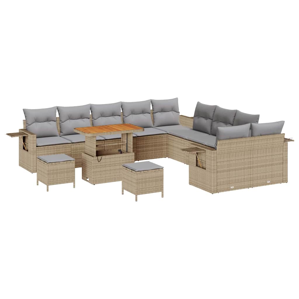 Tuin Sofa Set met kussen met opslag 13 pcs Beige poly rattan is nu te koop bij PeponiXL, paradijselijk wonen!