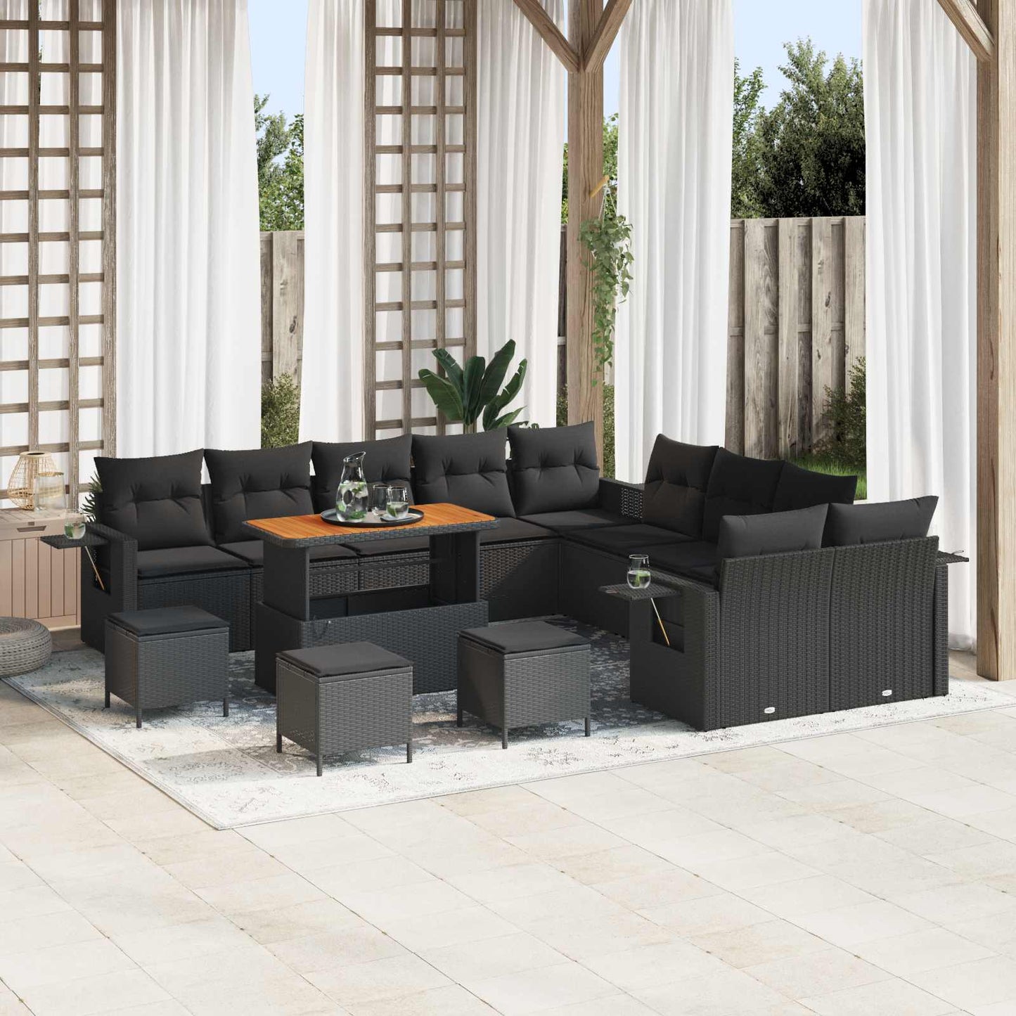 Tuin Sofa Set met kussen met opslag 14 pcs Zwart poly rattan is nu te koop bij PeponiXL, paradijselijk wonen!