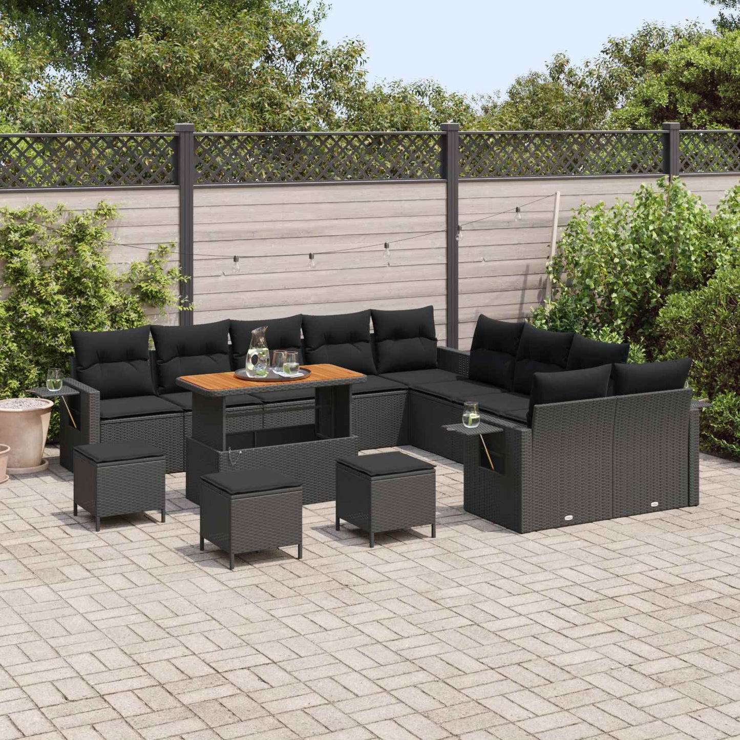 Tuin Sofa Set met kussen met opslag 14 pcs Zwart poly rattan is nu te koop bij PeponiXL, paradijselijk wonen!