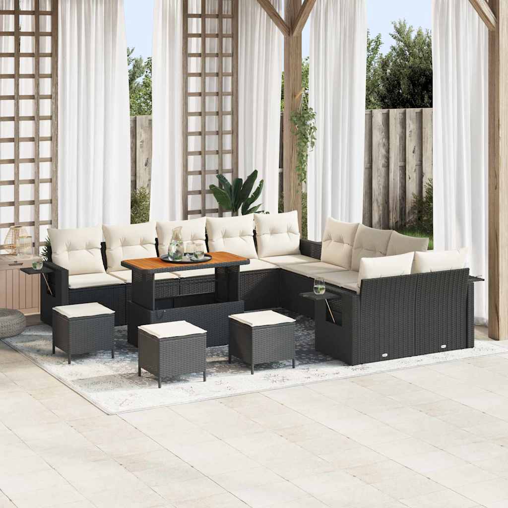 Tuin Sofa Set met kussen met opslag 14 pcs Zwart poly rattan is nu te koop bij PeponiXL, paradijselijk wonen!