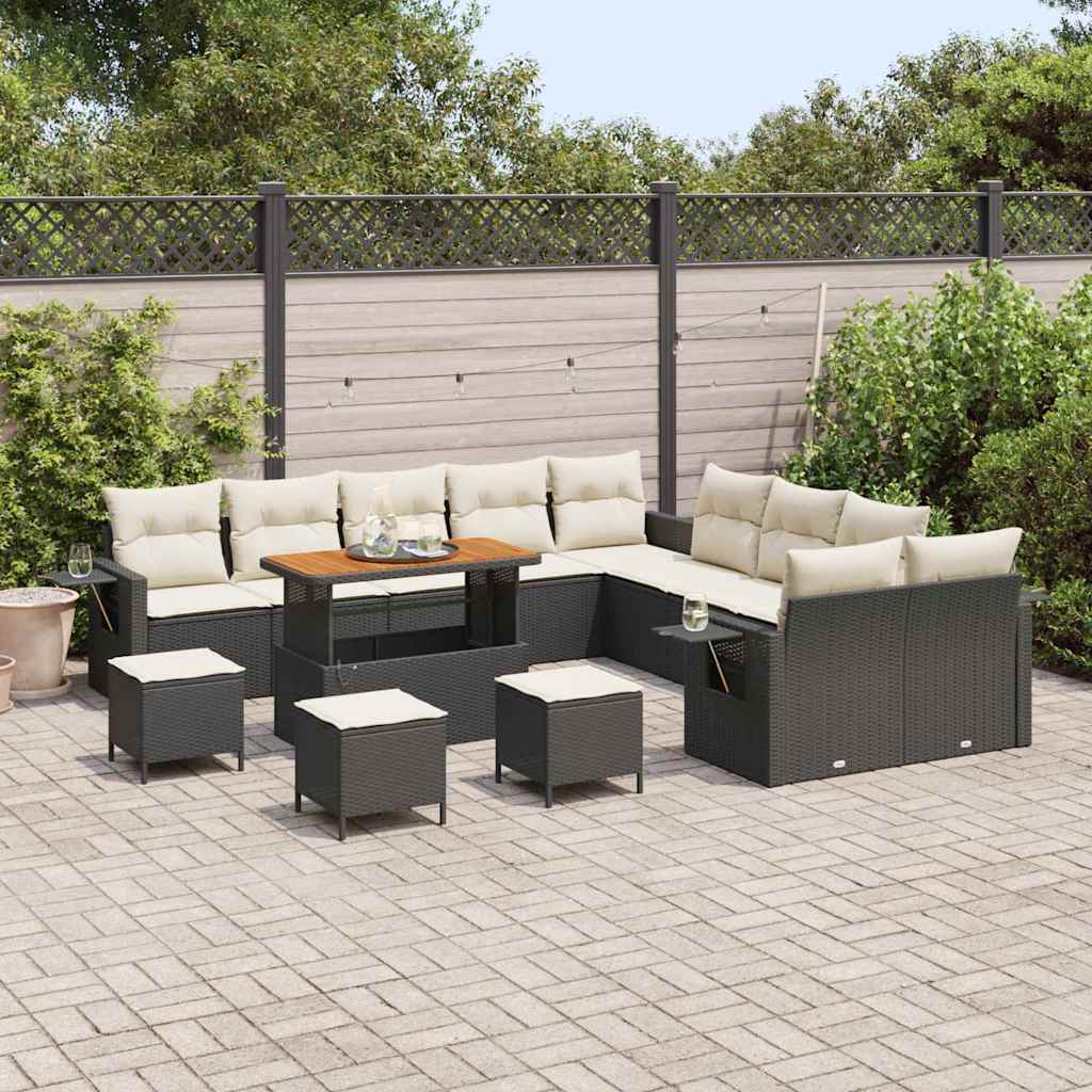Tuin Sofa Set met kussen met opslag 14 pcs Zwart poly rattan is nu te koop bij PeponiXL, paradijselijk wonen!
