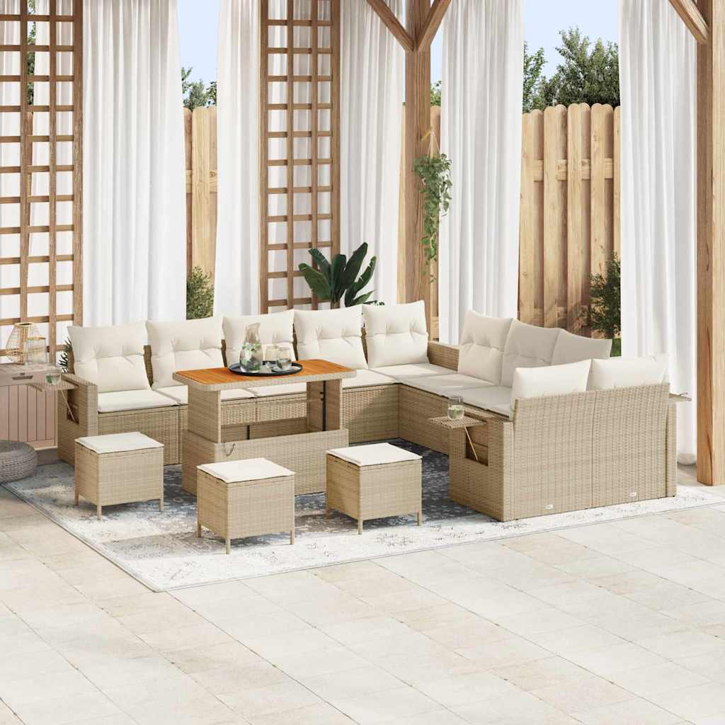 Tuin Sofa Set met kussen met opslag 14 pcs Beige poly rattan is nu te koop bij PeponiXL, paradijselijk wonen!