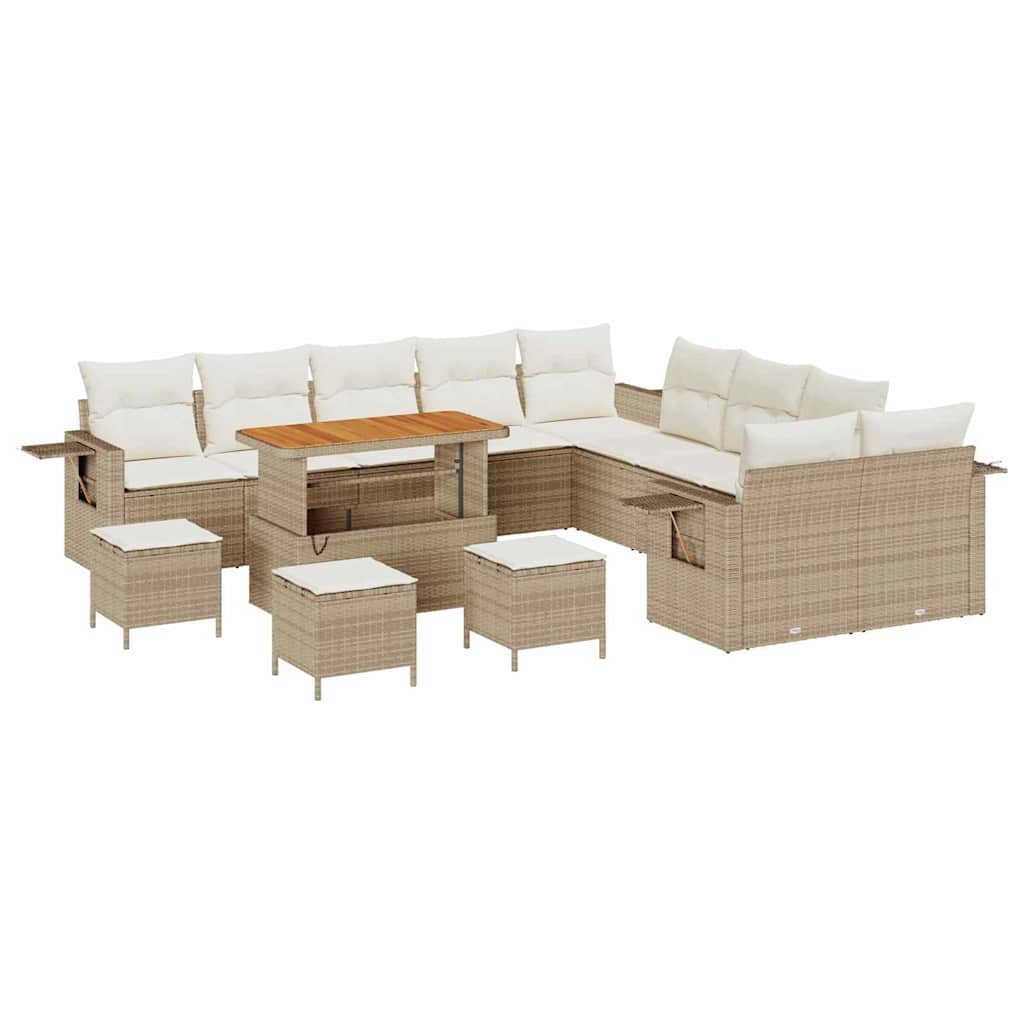Tuin Sofa Set met kussen met opslag 14 pcs Beige poly rattan is nu te koop bij PeponiXL, paradijselijk wonen!