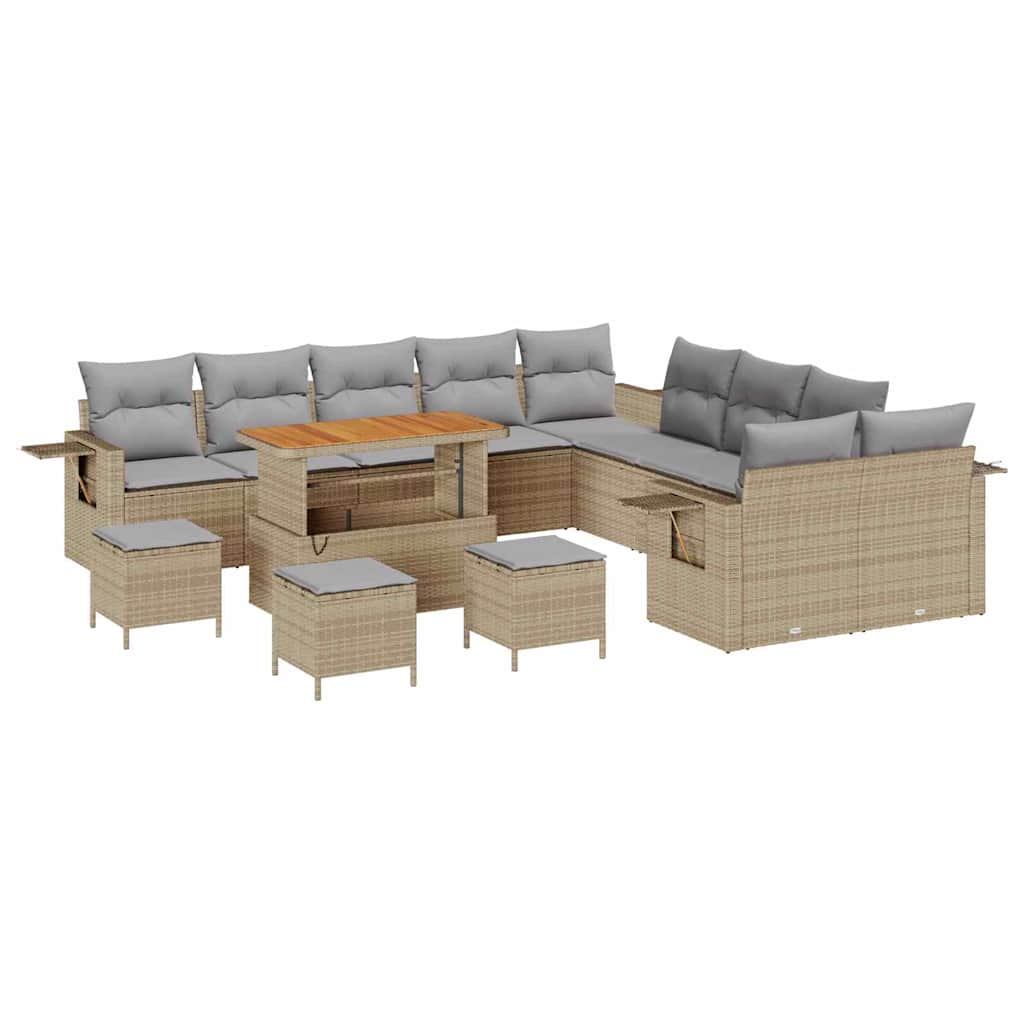 Tuin Sofa Set met kussen met opslag 14 pcs Beige poly rattan is nu te koop bij PeponiXL, paradijselijk wonen!