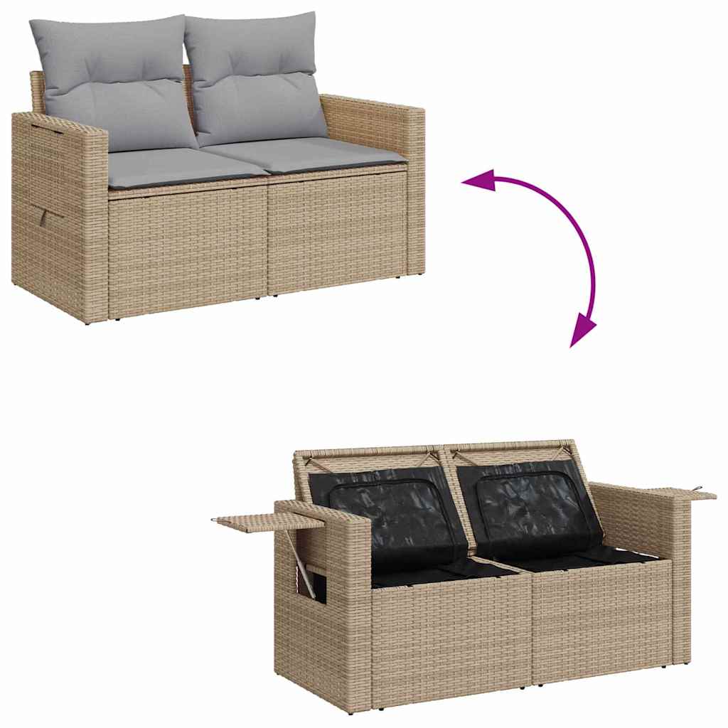 Tuin Sofa Set met kussen met opslag 14 pcs Beige poly rattan is nu te koop bij PeponiXL, paradijselijk wonen!