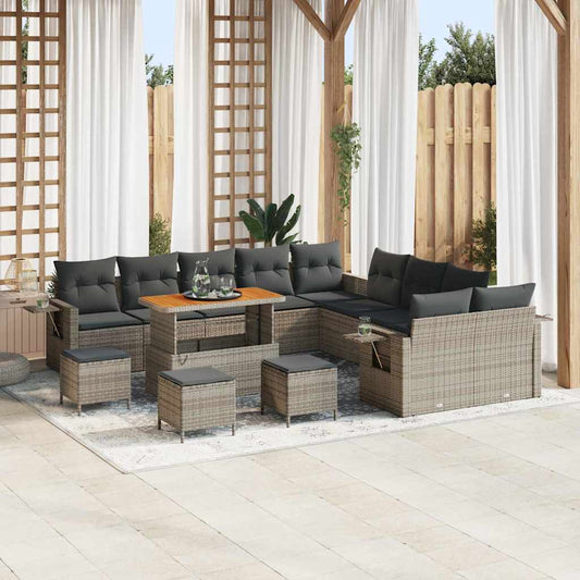 Tuin Sofa Set met kussen met opslag 14 pcs Grijs poly rattan is nu te koop bij PeponiXL, paradijselijk wonen!