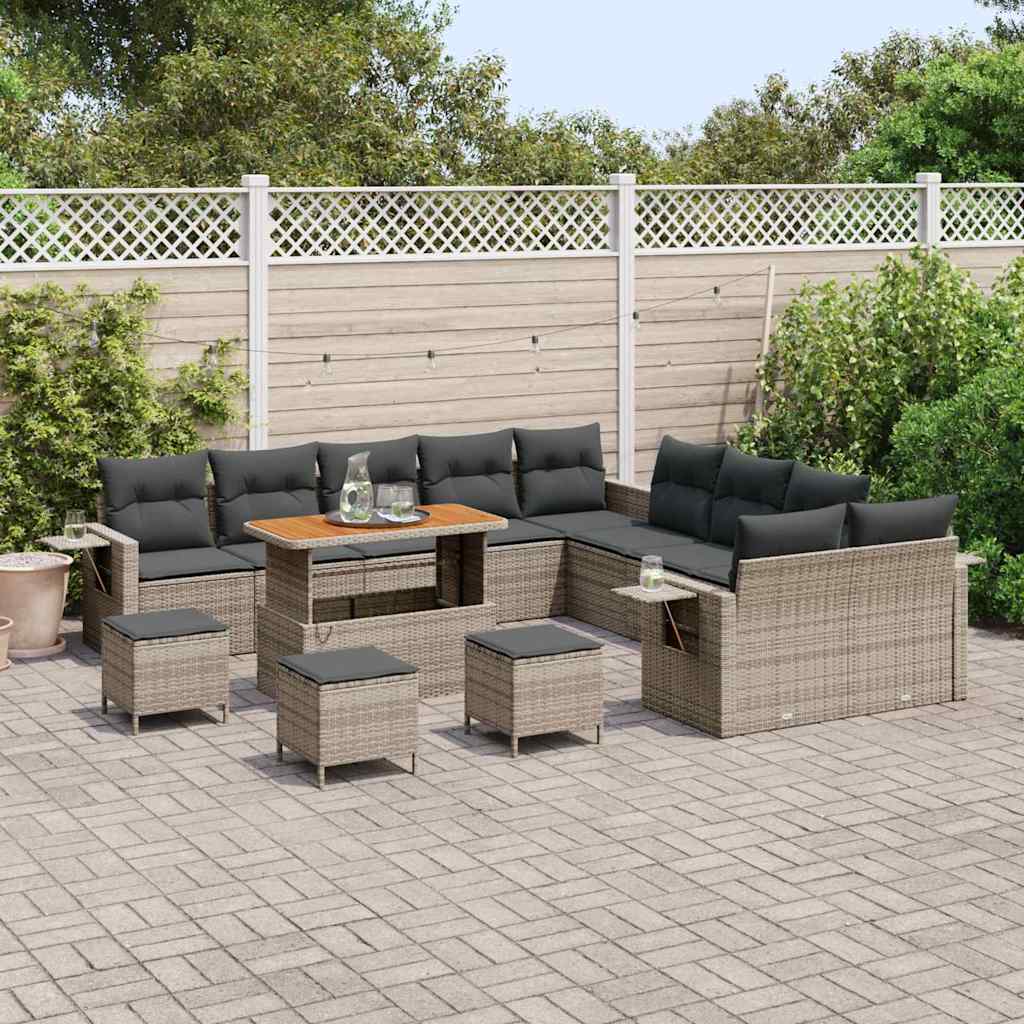 Tuin Sofa Set met kussen met opslag 14 pcs Grijs poly rattan is nu te koop bij PeponiXL, paradijselijk wonen!