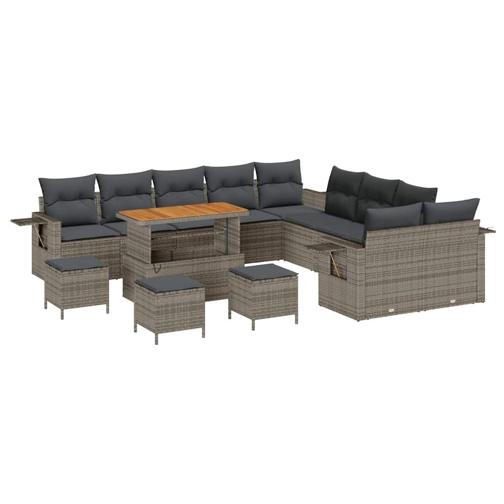 Tuin Sofa Set met kussen met opslag 14 pcs Grijs poly rattan is nu te koop bij PeponiXL, paradijselijk wonen!