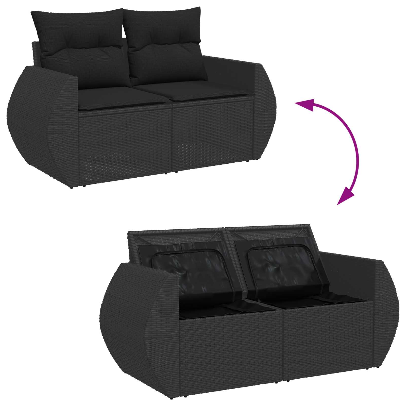 Tuin Sofa Set met kussen met opslag 8 pcs Zwart poly rattan is nu te koop bij PeponiXL, paradijselijk wonen!