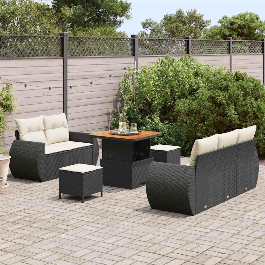 Tuin Sofa Set met kussen 8 pcs Zwart en Crème poly rattan is nu te koop bij PeponiXL, paradijselijk wonen!