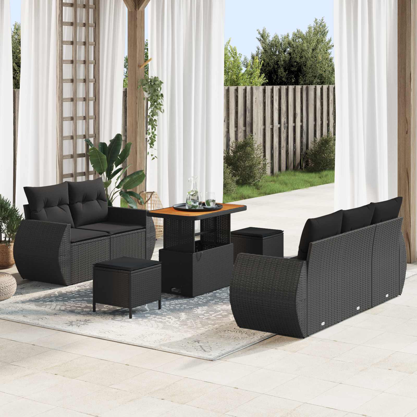 Tuin Sofa Set met kussen met opslag 8 pcs Zwart poly rattan is nu te koop bij PeponiXL, paradijselijk wonen!