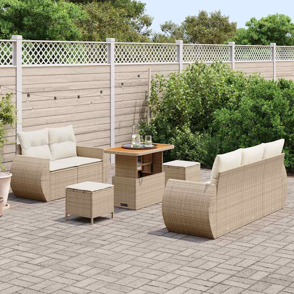 Tuin Sofa Set met kussen 8 pcs Beige en Crème poly rattan is nu te koop bij PeponiXL, paradijselijk wonen!