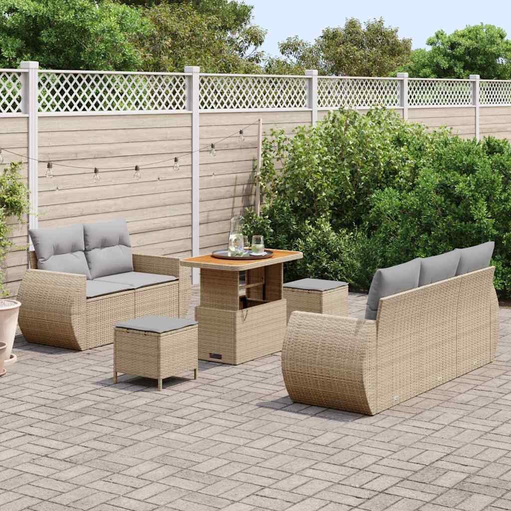 Tuin Sofa Set met kussen 8 pcs Beige en Licht Grijs poly rattan is nu te koop bij PeponiXL, paradijselijk wonen!