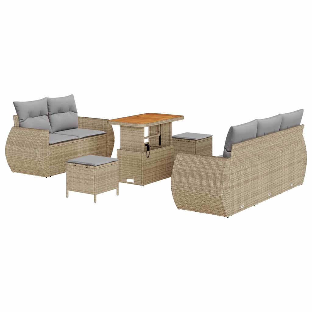 Tuin Sofa Set met kussen 8 pcs Beige en Licht Grijs poly rattan is nu te koop bij PeponiXL, paradijselijk wonen!